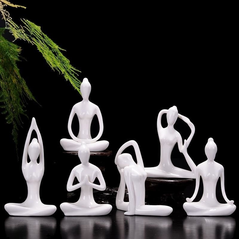White Ceramic Yoga Figurines Hustle Nest