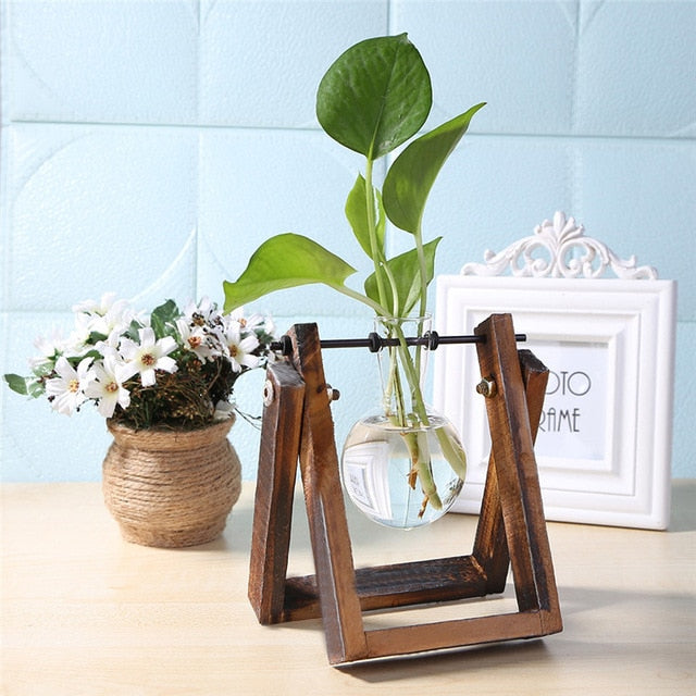 Glass and Wood Decoration Vase Hustle Nest