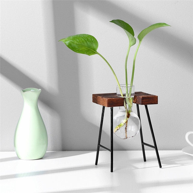 Glass and Wood Decoration Vase Hustle Nest